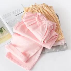 VenusFox Summer/Autumn Couples Plaid Pants Women/Men Sleepwear Cotton Double Gauze Thin Sleep Bottoms Casual Women's Pajamas Home Clothes