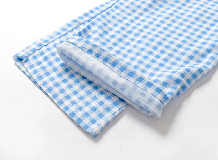 VenusFox Summer/Autumn Couples Plaid Pants Women/Men Sleepwear Cotton Double Gauze Thin Sleep Bottoms Casual Women's Pajamas Home Clothes