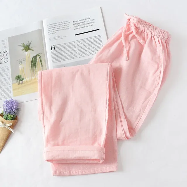 VenusFox Summer/Autumn Couples Plaid Pants Women/Men Sleepwear Cotton Double Gauze Thin Sleep Bottoms Casual Women's Pajamas Home Clothes