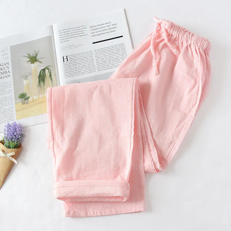 VenusFox Summer/Autumn Couples Plaid Pants Women/Men Sleepwear Cotton Double Gauze Thin Sleep Bottoms Casual Women's Pajamas Home Clothes