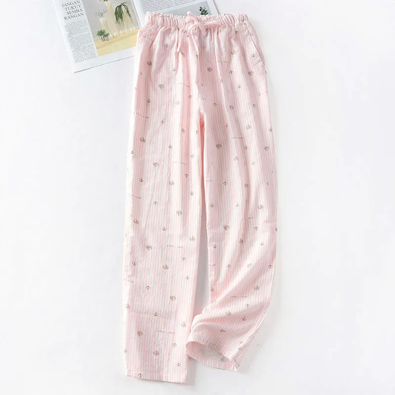 VenusFox Summer/Autumn Couples Plaid Pants Women/Men Sleepwear Cotton Double Gauze Thin Sleep Bottoms Casual Women's Pajamas Home Clothes