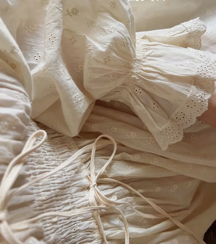 Vintage Puff Sleeves Cotton Night Gown Dress