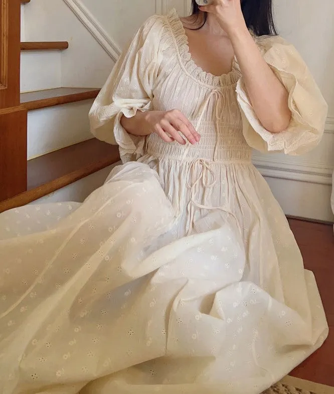 Vintage Puff Sleeves Cotton Night Gown Dress