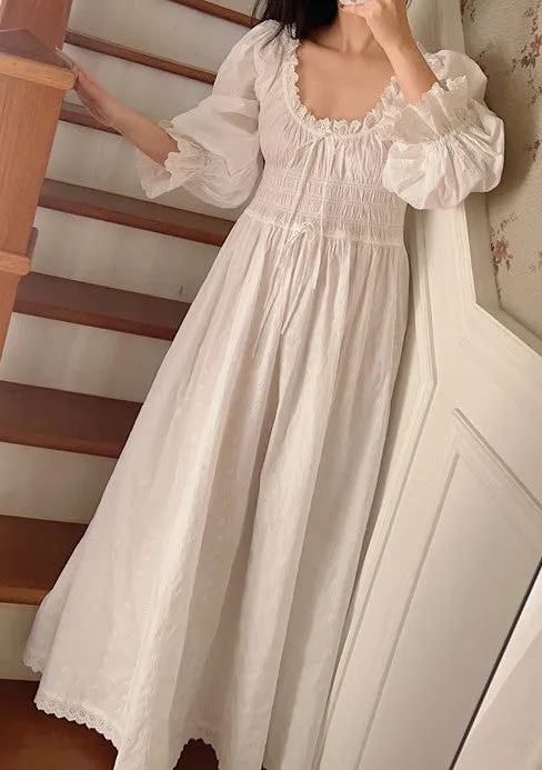 Vintage Puff Sleeves Cotton Night Gown Dress