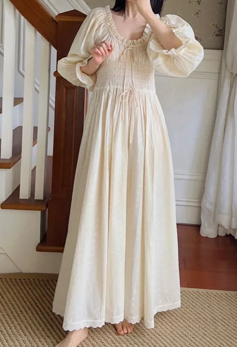 Vintage Puff Sleeves Cotton Night Gown Dress