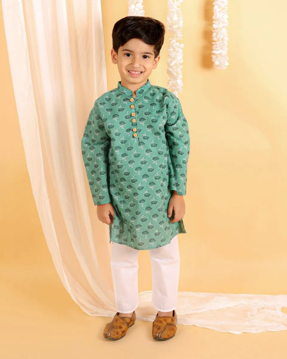 Viridian Green Boys Kurta Pajama Set