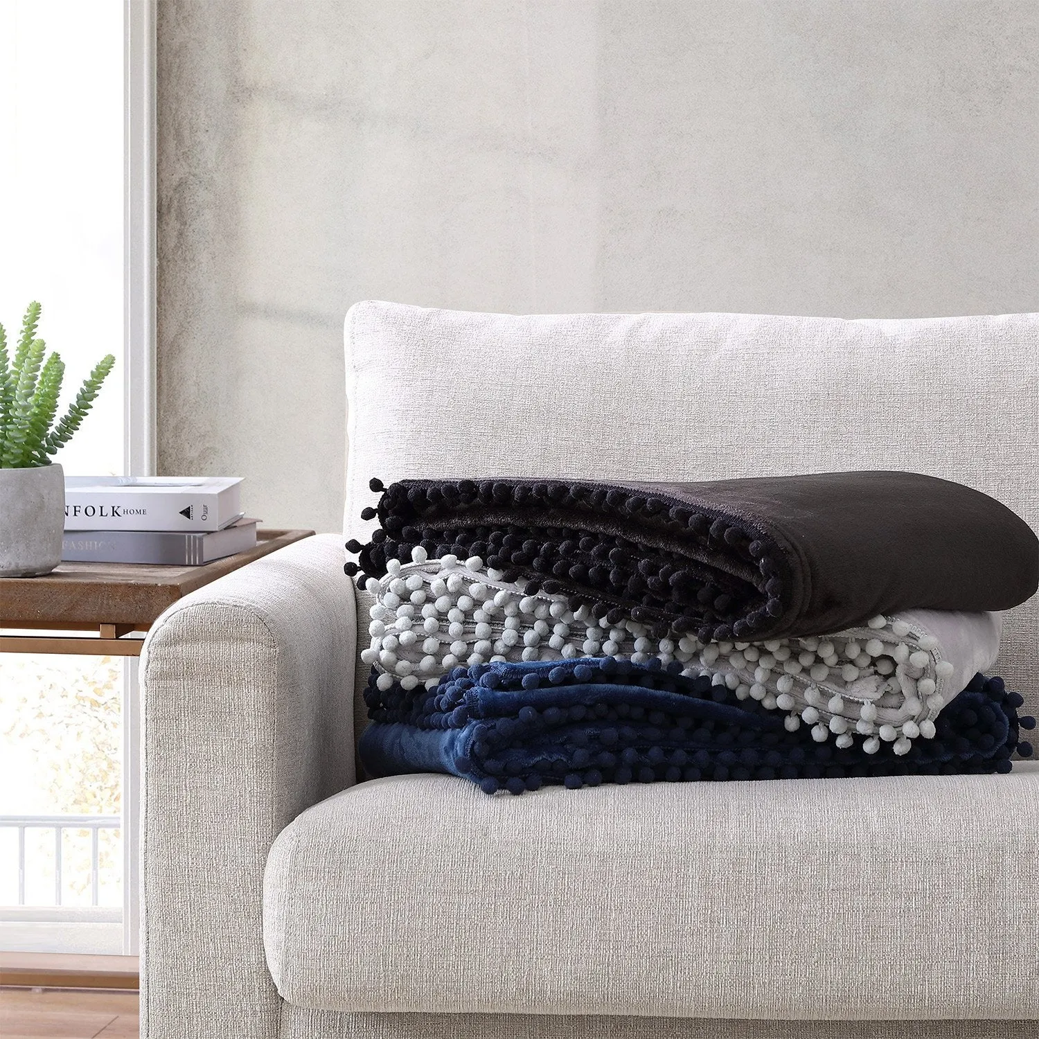 Walnut Flannel Pompom 50" x 70" Throw