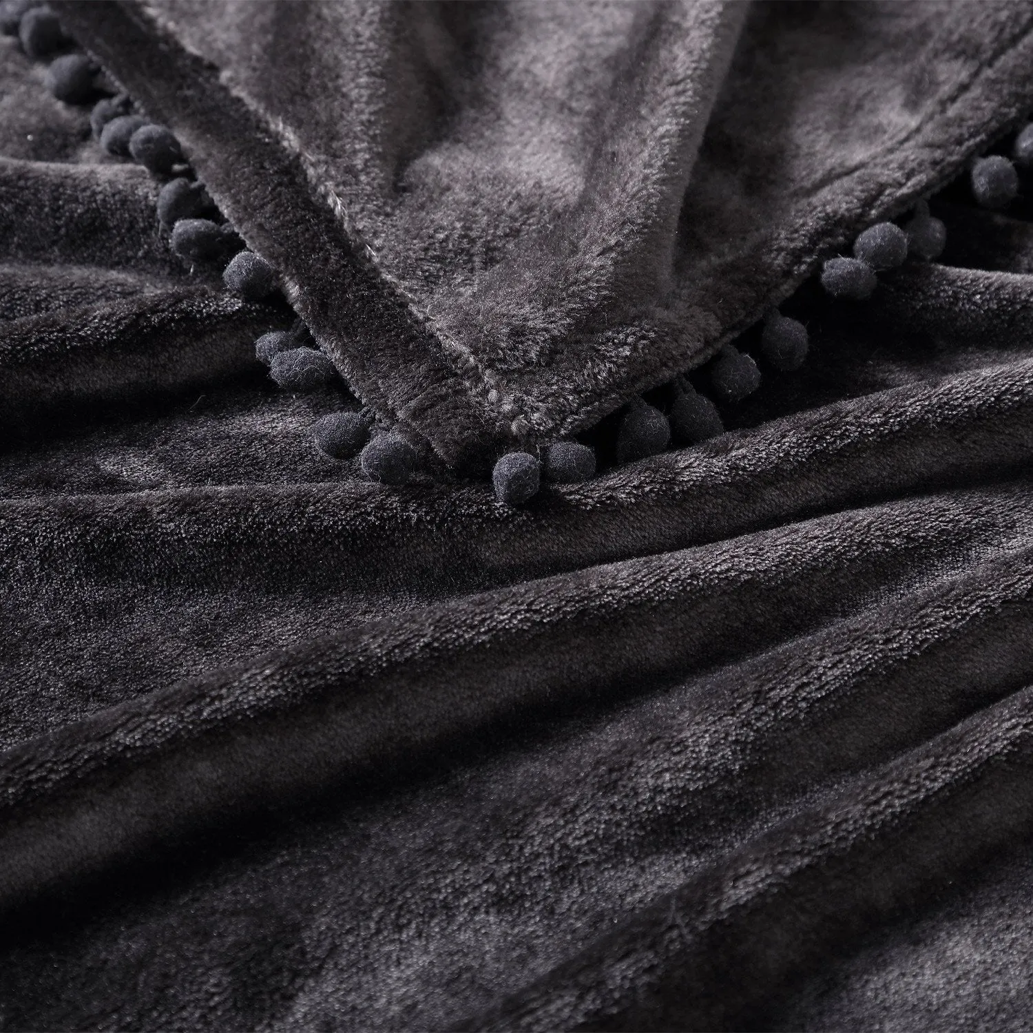 Walnut Flannel Pompom 50" x 70" Throw