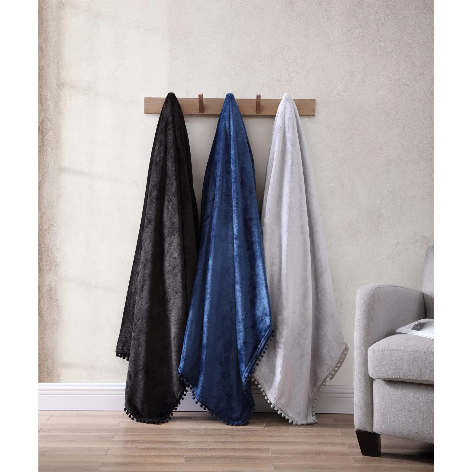 Walnut Flannel Pompom 50" x 70" Throw