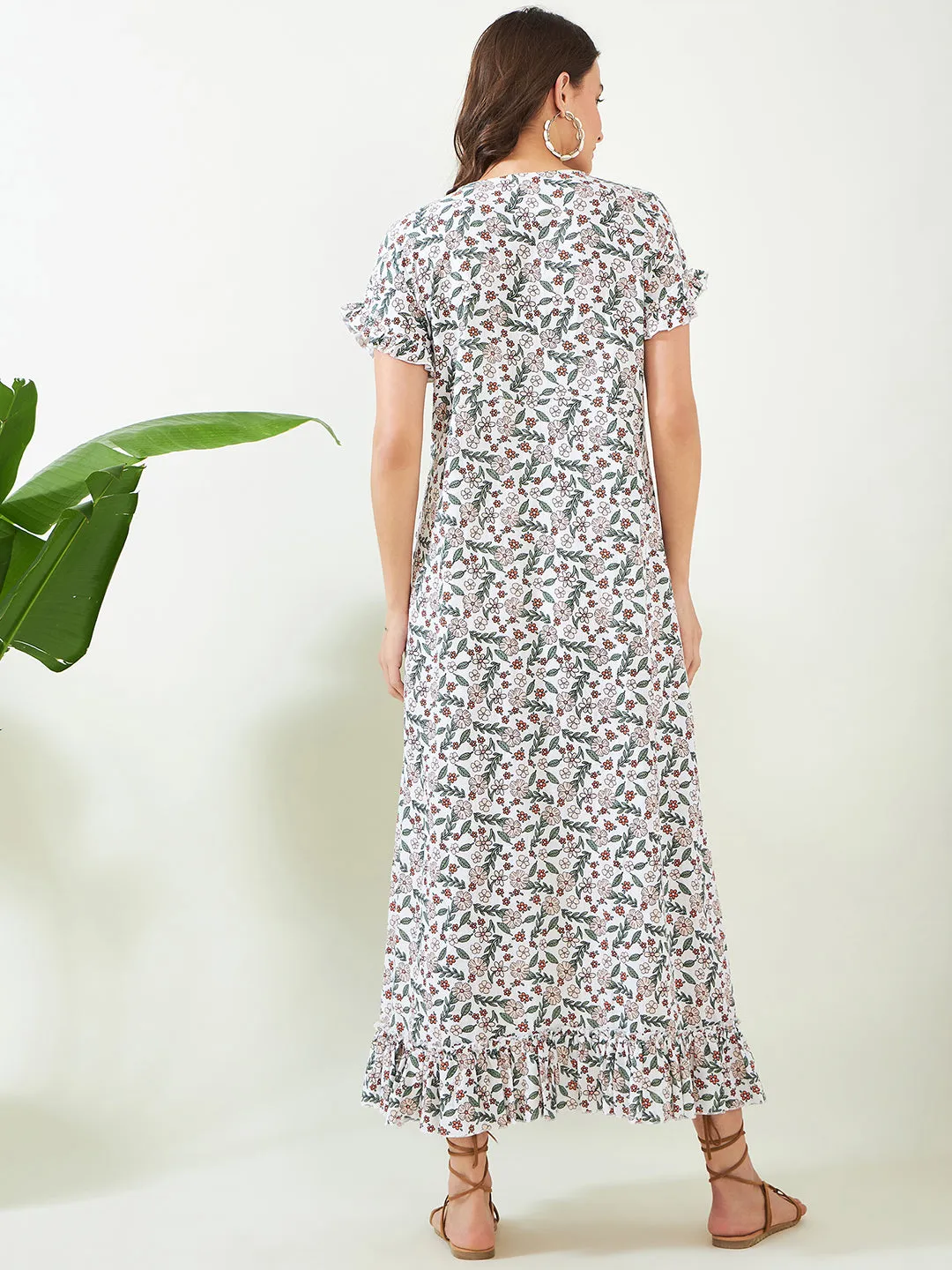 White Floral Maternity and Nursing Nightdress