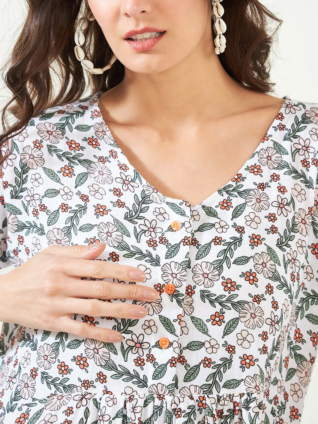 White Floral Maternity and Nursing Nightdress