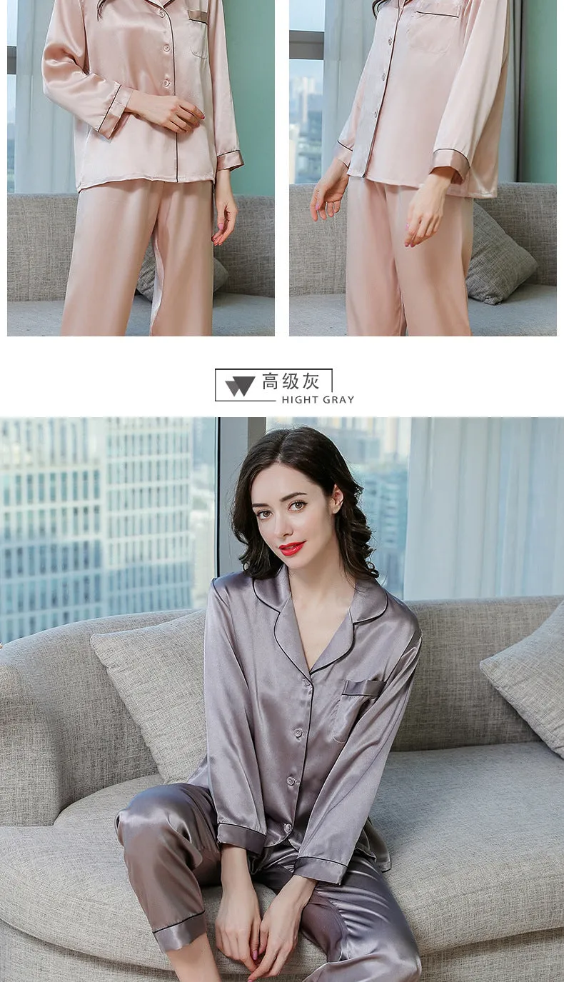 Wholesale Silk Pajamas Women's Summer Long Sleeve Two-Piece Set 100% Silk Couples Home Furnishing Silk Women's Suit Autumn