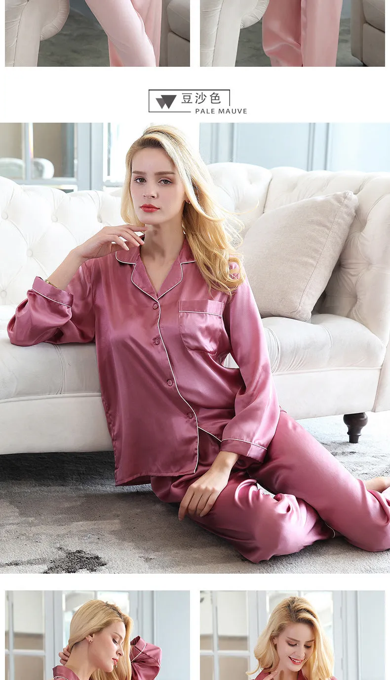 Wholesale Silk Pajamas Women's Summer Long Sleeve Two-Piece Set 100% Silk Couples Home Furnishing Silk Women's Suit Autumn