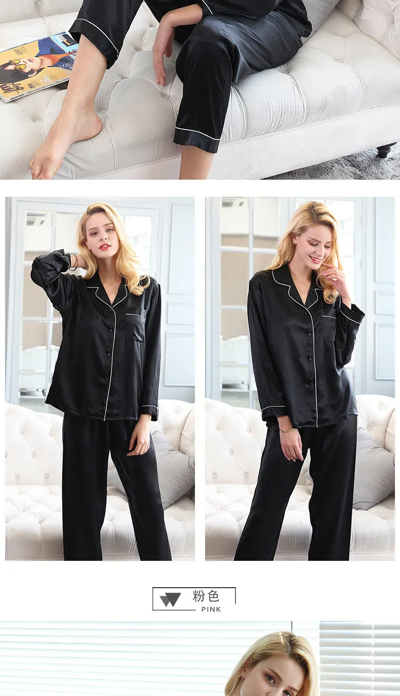 Wholesale Silk Pajamas Women's Summer Long Sleeve Two-Piece Set 100% Silk Couples Home Furnishing Silk Women's Suit Autumn