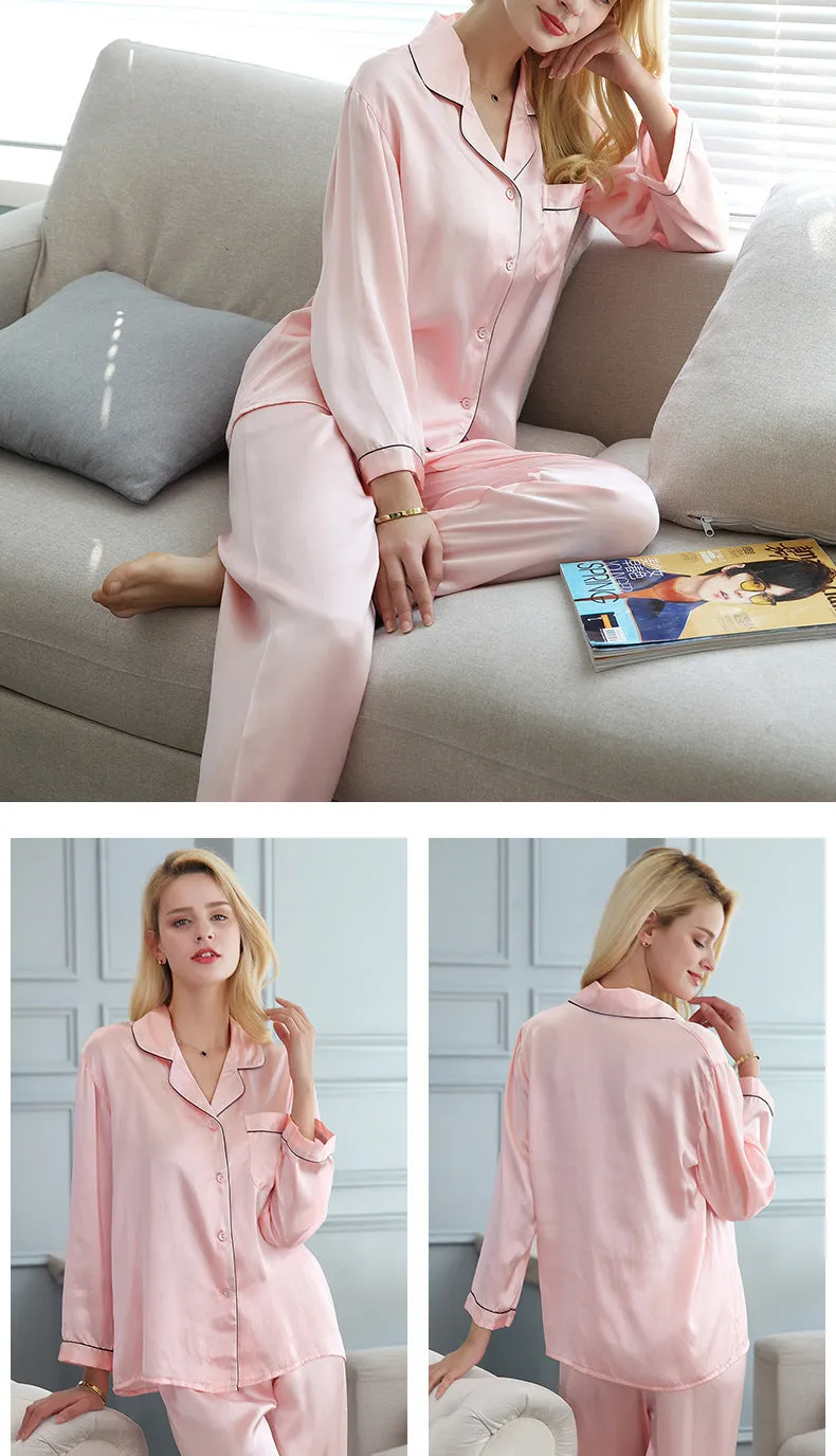 Wholesale Silk Pajamas Women's Summer Long Sleeve Two-Piece Set 100% Silk Couples Home Furnishing Silk Women's Suit Autumn