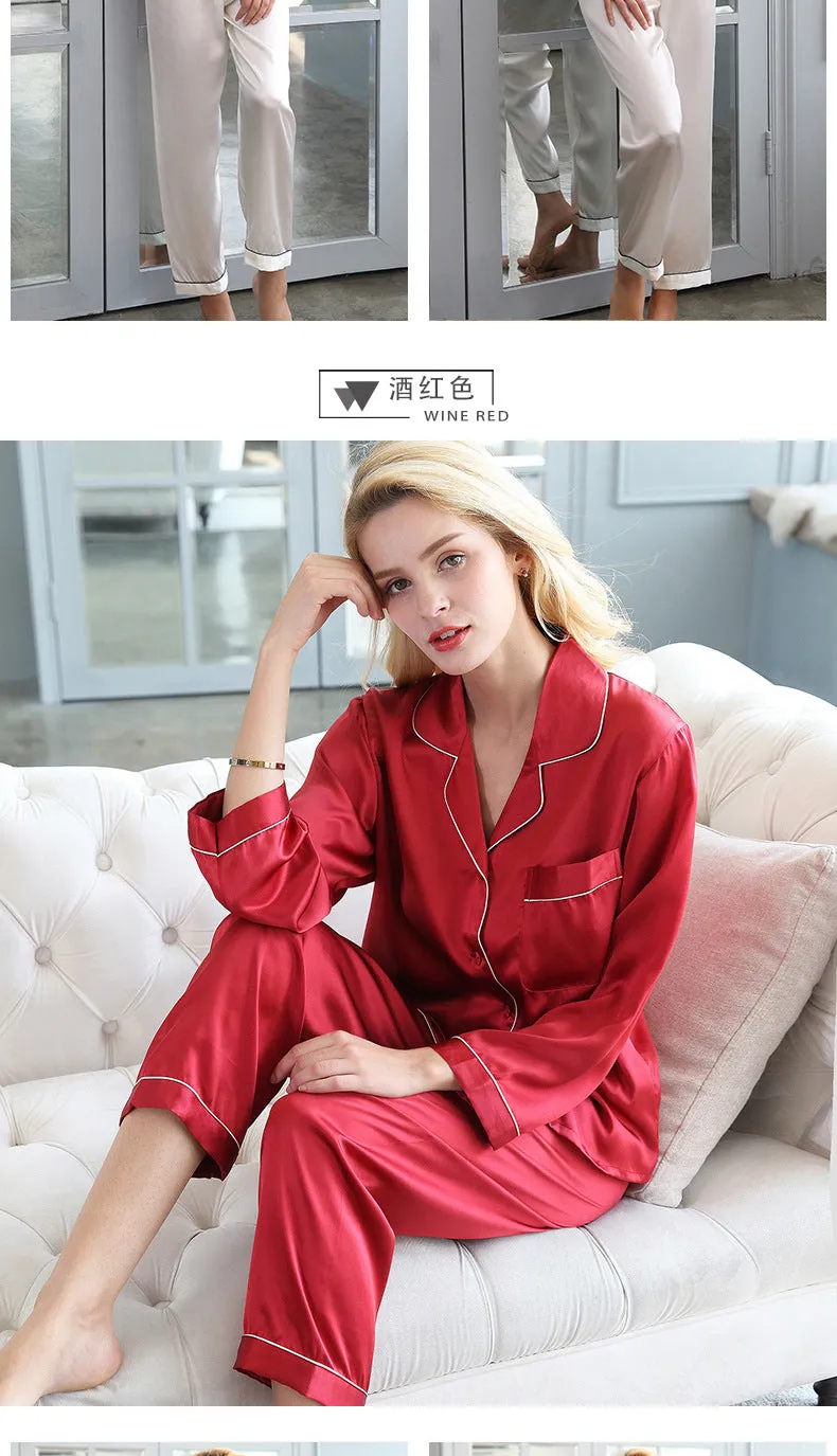 Wholesale Silk Pajamas Women's Summer Long Sleeve Two-Piece Set 100% Silk Couples Home Furnishing Silk Women's Suit Autumn