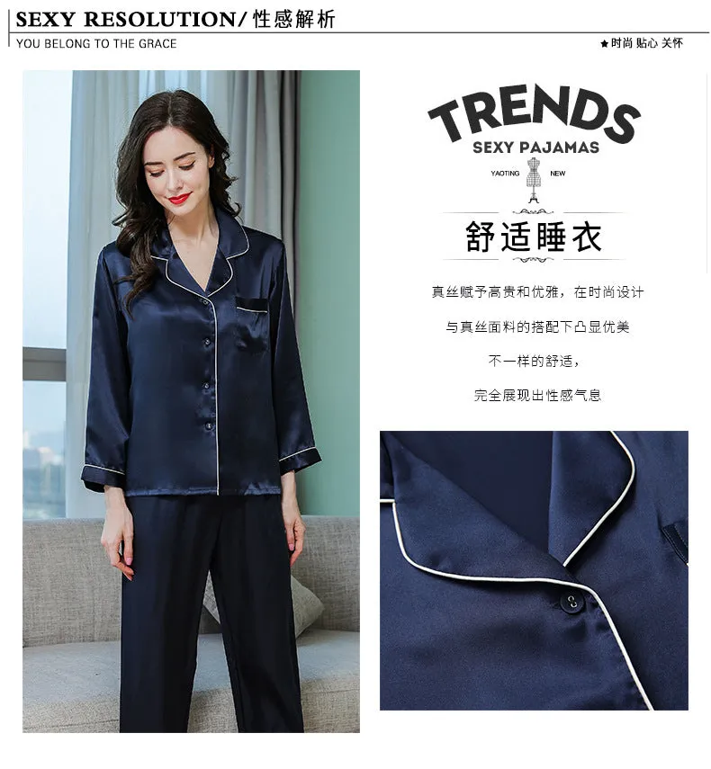 Wholesale Silk Pajamas Women's Summer Long Sleeve Two-Piece Set 100% Silk Couples Home Furnishing Silk Women's Suit Autumn