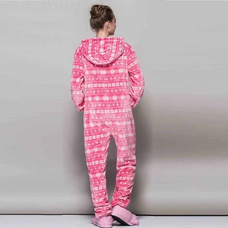 Women Snowflake Onesies Pajamas Winter Kigurumi Pyjama Cartoon  Red Bird Sexy Hooded Pijama Sleepwear Onesies Pajamas