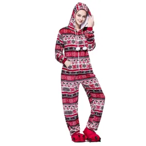 Women Snowflake Onesies Pajamas Winter Kigurumi Pyjama Cartoon  Red Bird Sexy Hooded Pijama Sleepwear Onesies Pajamas
