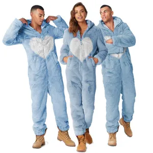 Women Spring Autumn Hooded Jumpsuit Love Print Coat Warm Casual Romper Lady Home Zipper Pajamas