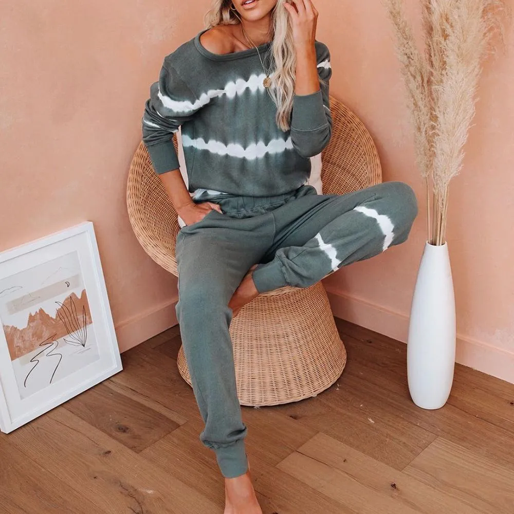 Women's 2 Piece Stripe Color Pajamas Sets Loose Casual Loungewear Sweatsuits Jogging Pants Sets