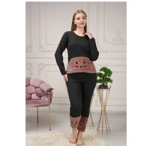 Women's Cat Embroidered Fleece Pajamas Set