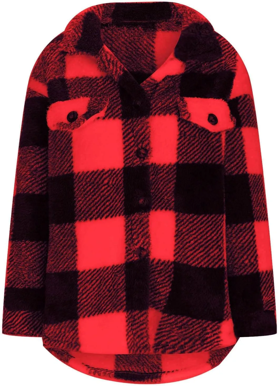 Womens Fleece Plaid Shackets Lapel Button Down Jackets Casual Long Sleeve Flannel Shirts Trendy Clothes Fall Winter