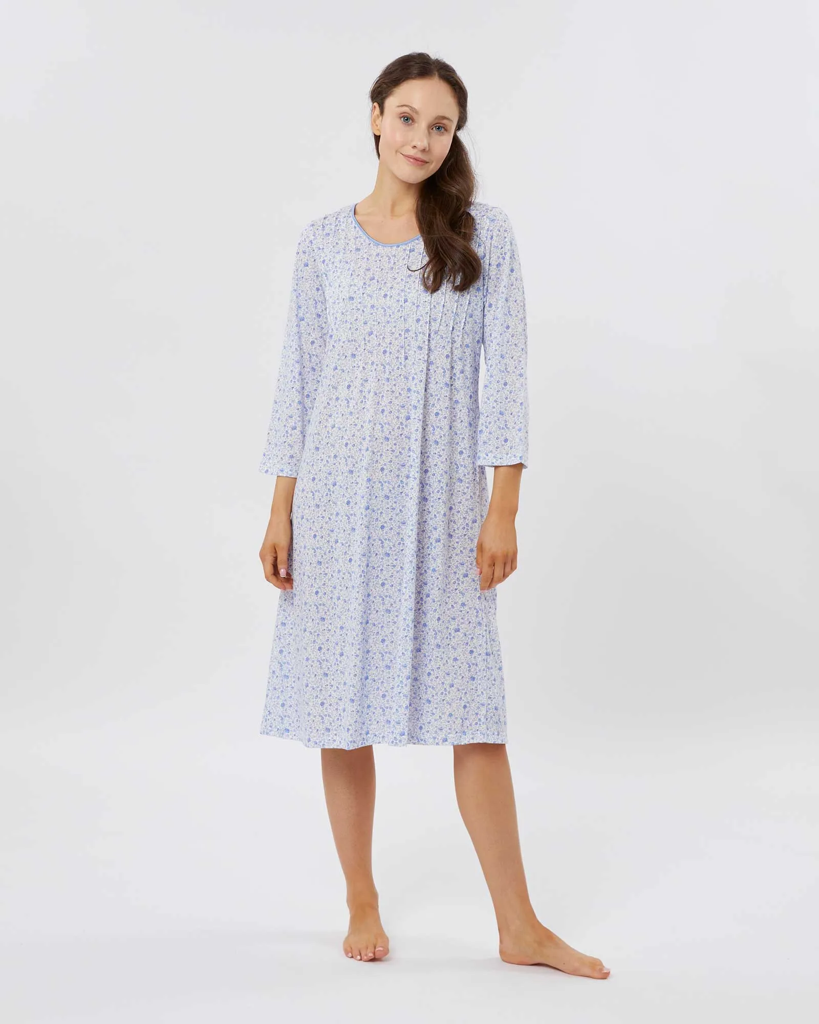 Women's French Pleat Midi Jersey Nightdress - Fimber Ditsy Floral
