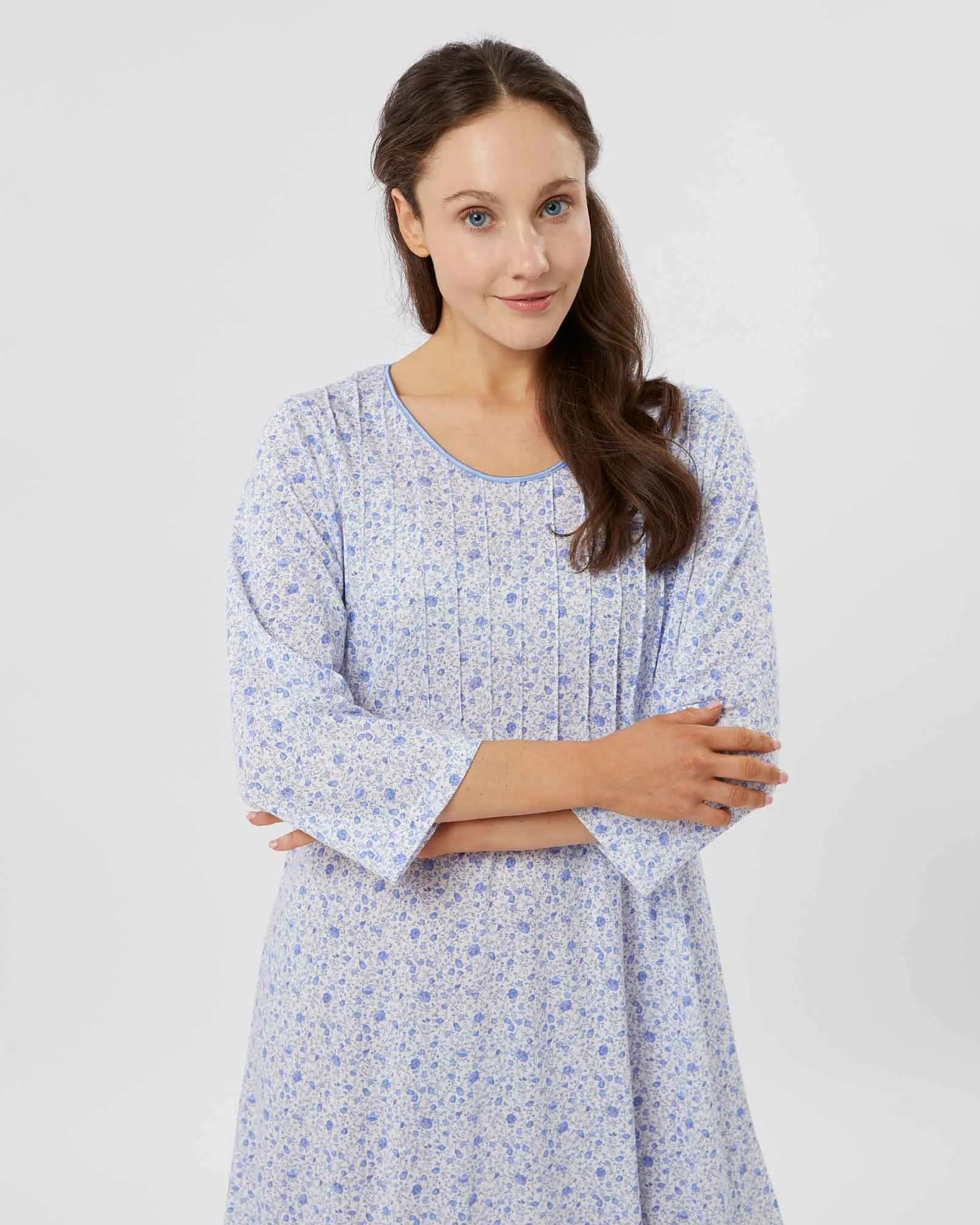Women's French Pleat Midi Jersey Nightdress - Fimber Ditsy Floral