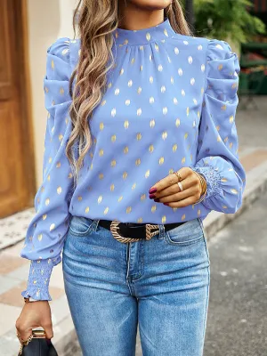 Women's Gold Dot Print Temperament commuting round neck long-sleeved blouse