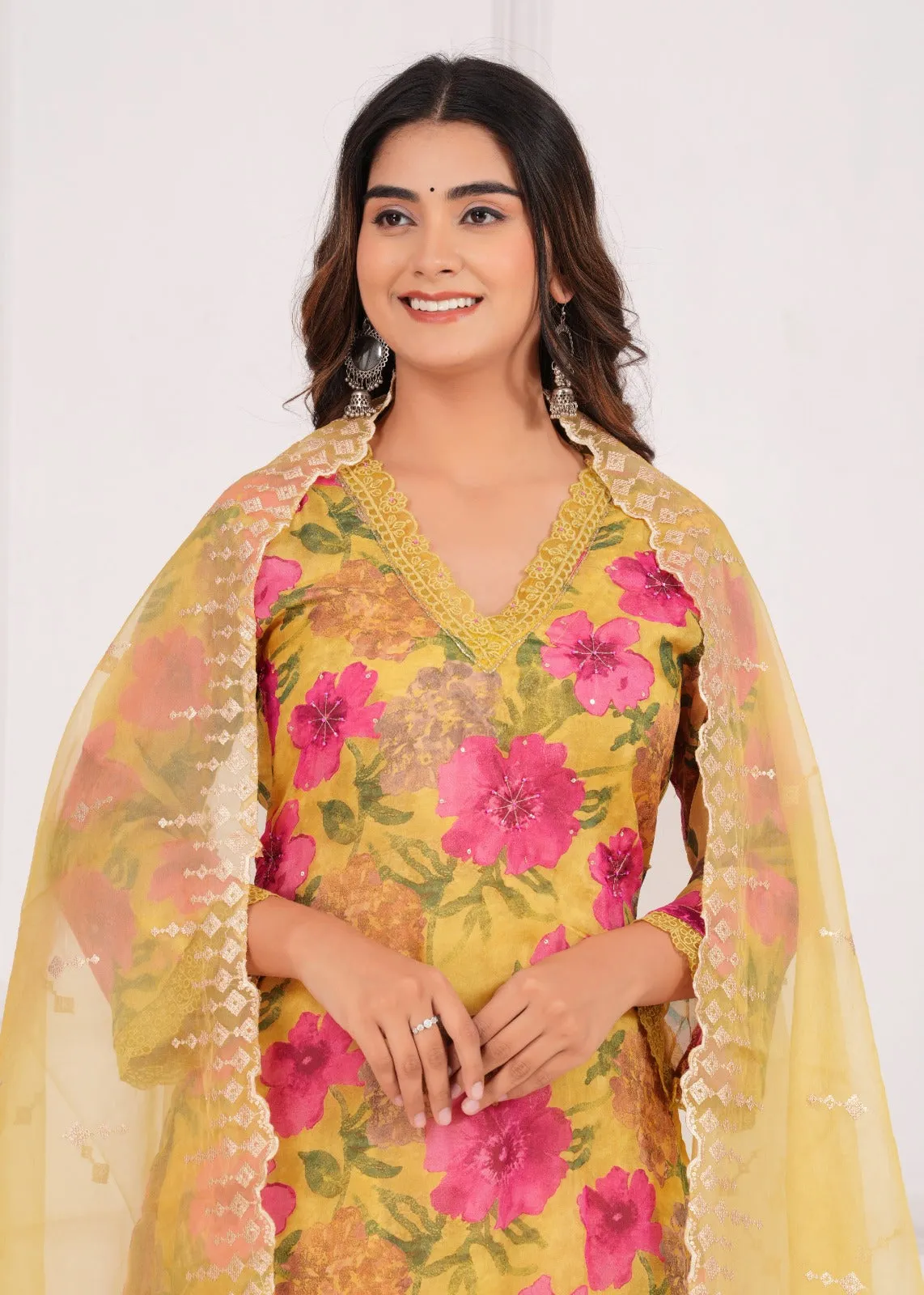Yellow Modal Silk Two Piece Set
