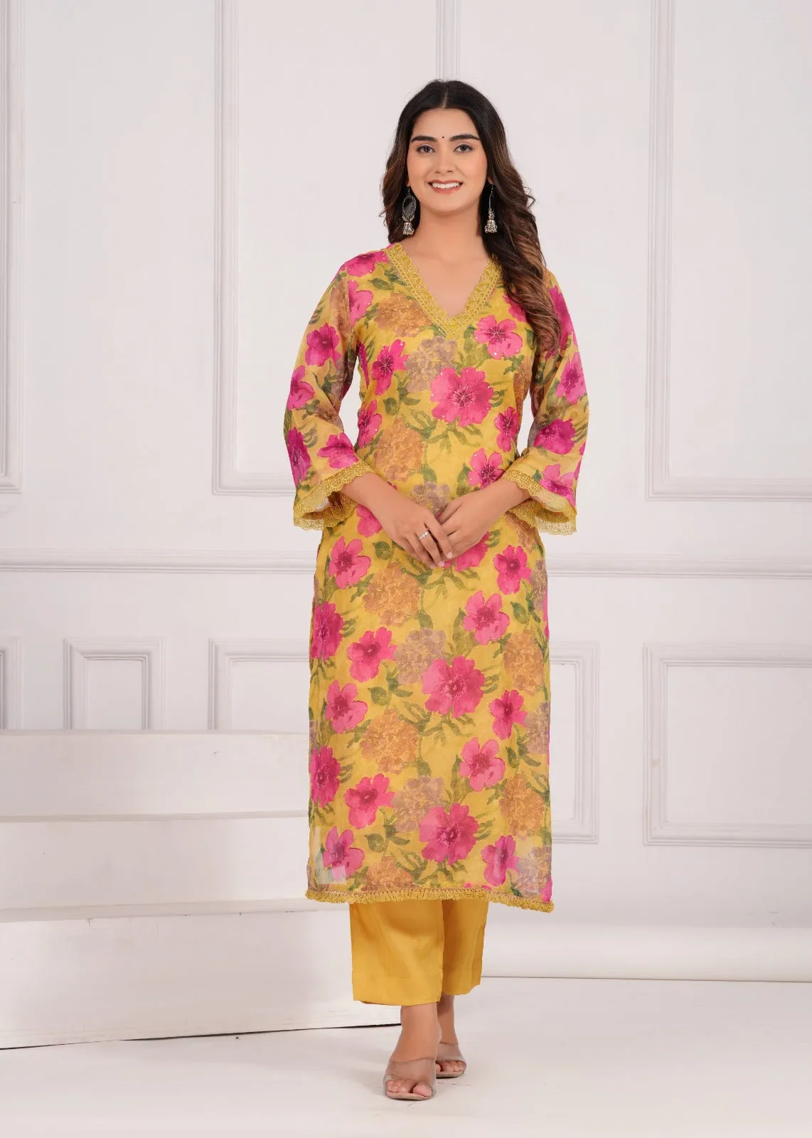 Yellow Modal Silk Two Piece Set