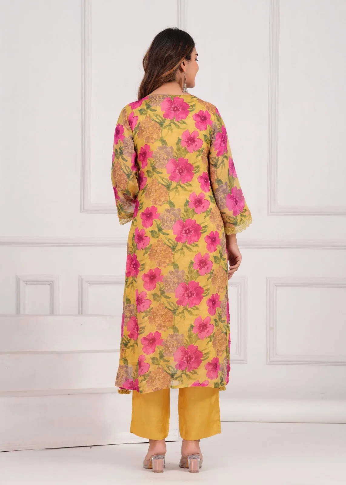 Yellow Modal Silk Two Piece Set