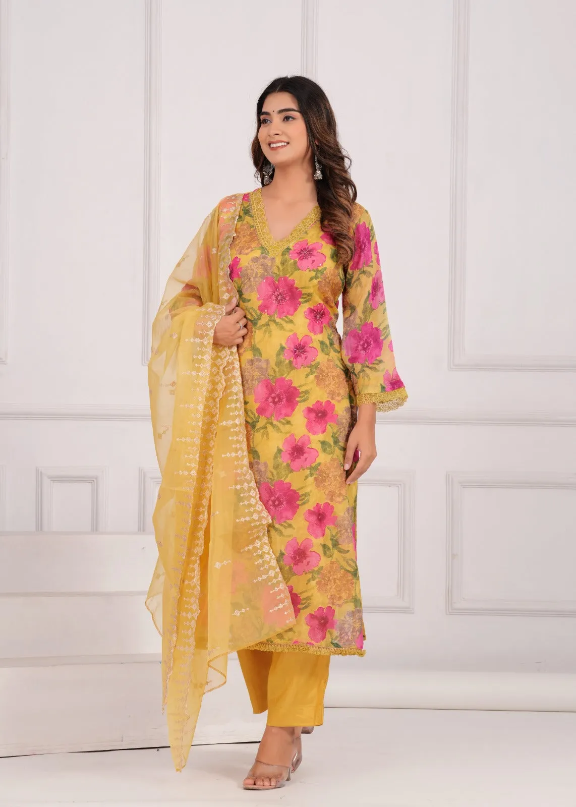 Yellow Modal Silk Two Piece Set