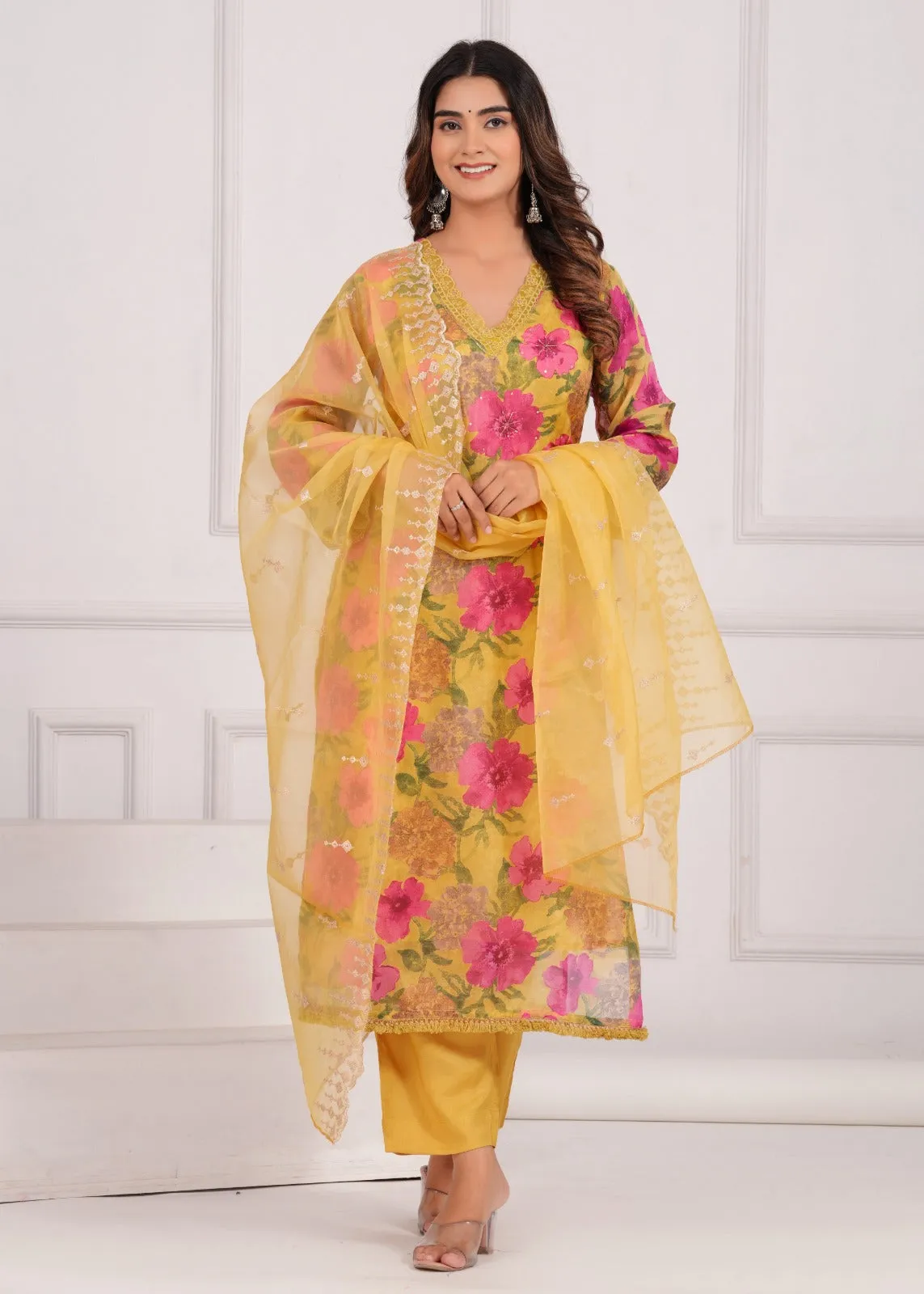 Yellow Modal Silk Two Piece Set
