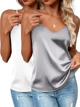 Zeagoo Women's Silk Satin Tank Tops 2025 V Neck Adjustable Spaghetti Strap Sleeveless Camisole Summer Basic Blouse