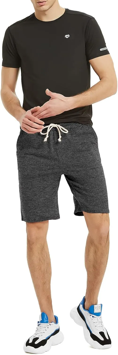 Zengjo Mens Sweat Shorts with Pockets, Cotton Knit Lounge Jogger Athletic Short Pants 9" Inch Inseam Drawstring Elastic Waist