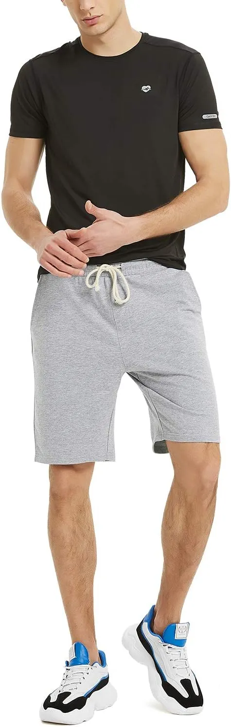 Zengjo Mens Sweat Shorts with Pockets, Cotton Knit Lounge Jogger Athletic Short Pants 9" Inch Inseam Drawstring Elastic Waist