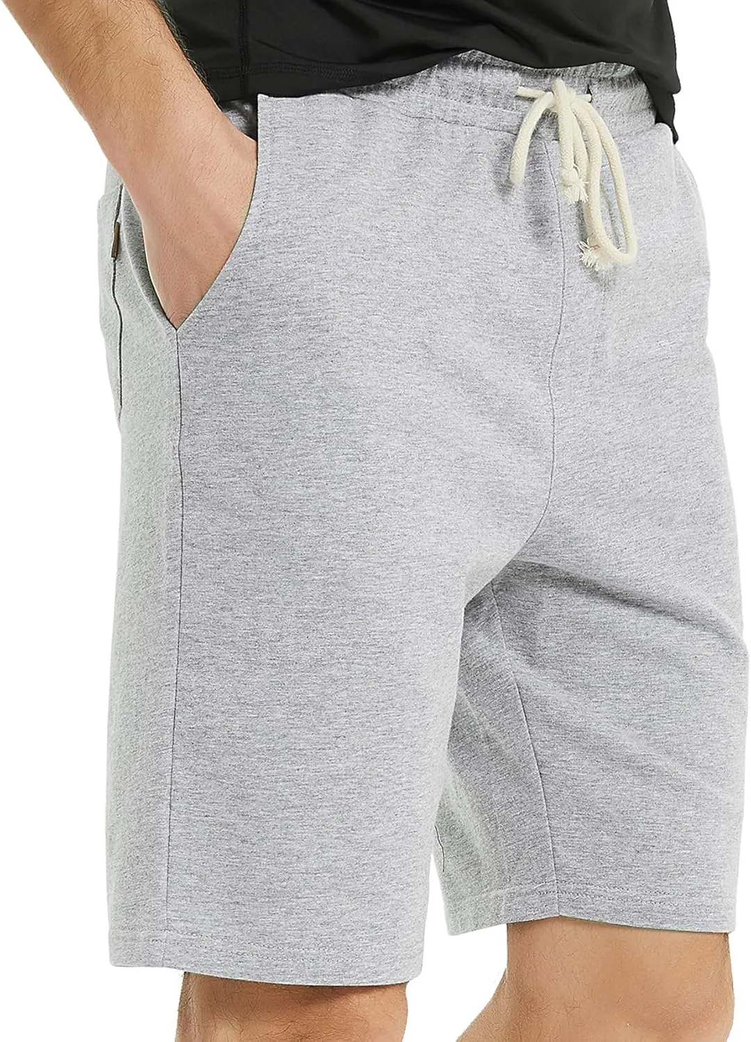 Zengjo Mens Sweat Shorts with Pockets, Cotton Knit Lounge Jogger Athletic Short Pants 9" Inch Inseam Drawstring Elastic Waist